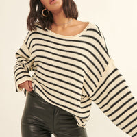 Relaxed Striped Knit Sweater – Lightweight Oversized Pullover