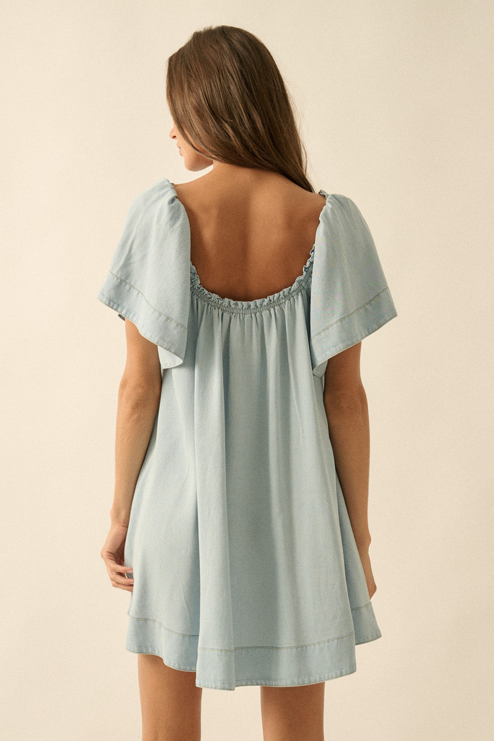 Light Tencel Dnim Flowy Babydoll Mini Dress