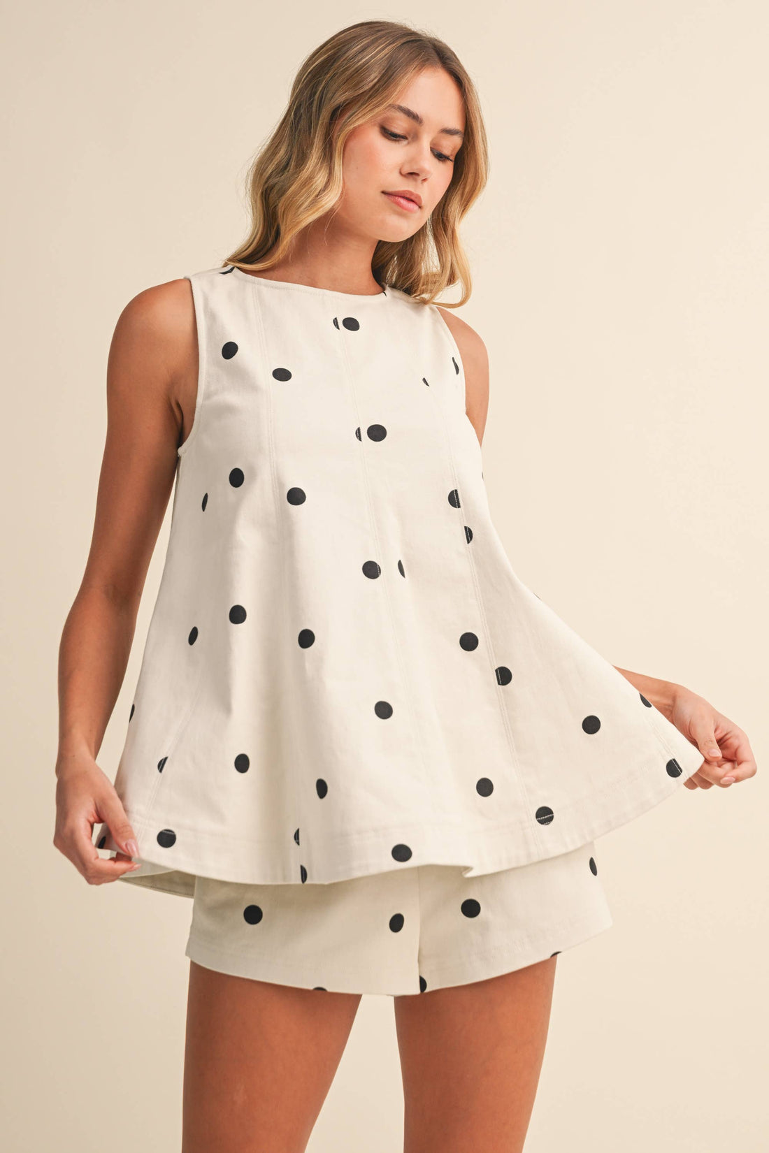 IST6095-A Polka Dot Denim Longline Top and Short Set