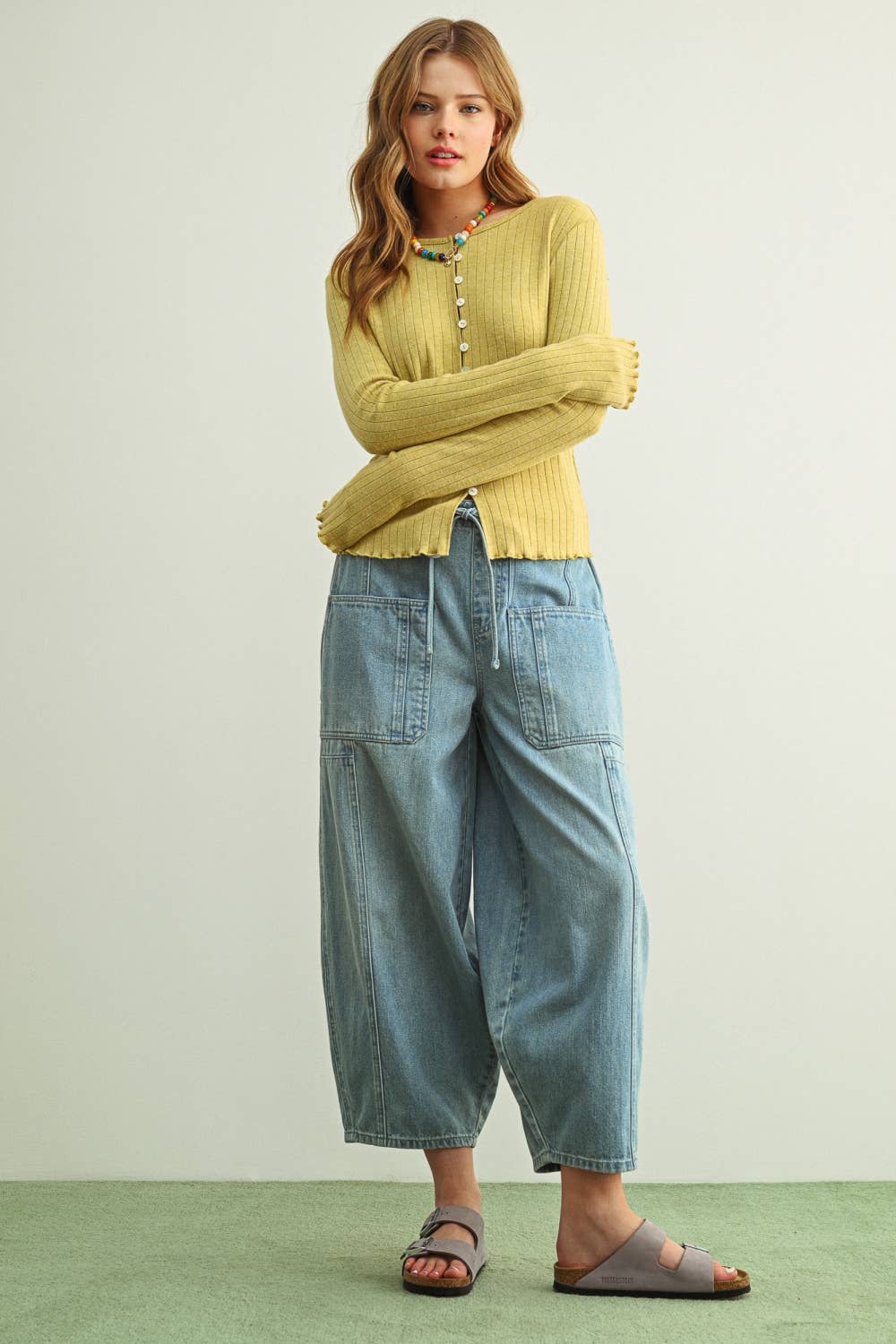 Ribbed Button Front Knit Cardigan Top