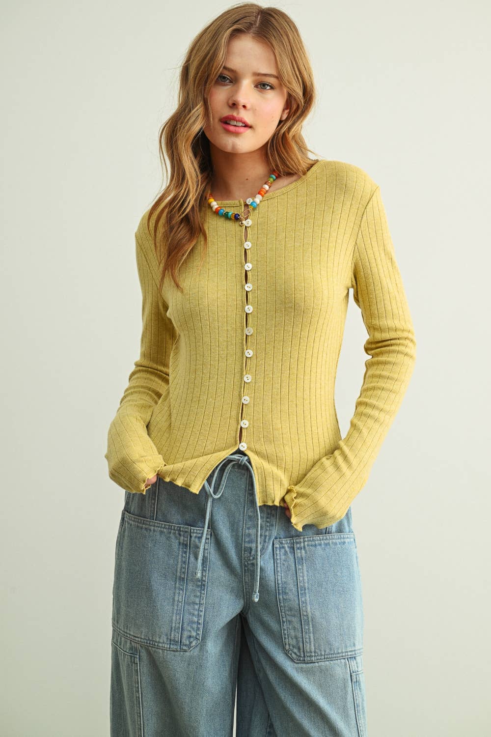 Ribbed Button Front Knit Cardigan Top