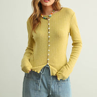 Ribbed Button Front Knit Cardigan Top