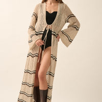 Boho Striped Crochet Long Cardigan Kimono