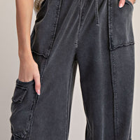 Mineral Washed Wide Leg Pants with Side Pocket