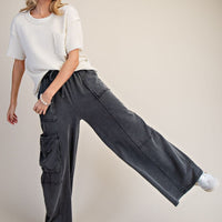 Mineral Washed Wide Leg Pants with Side Pocket