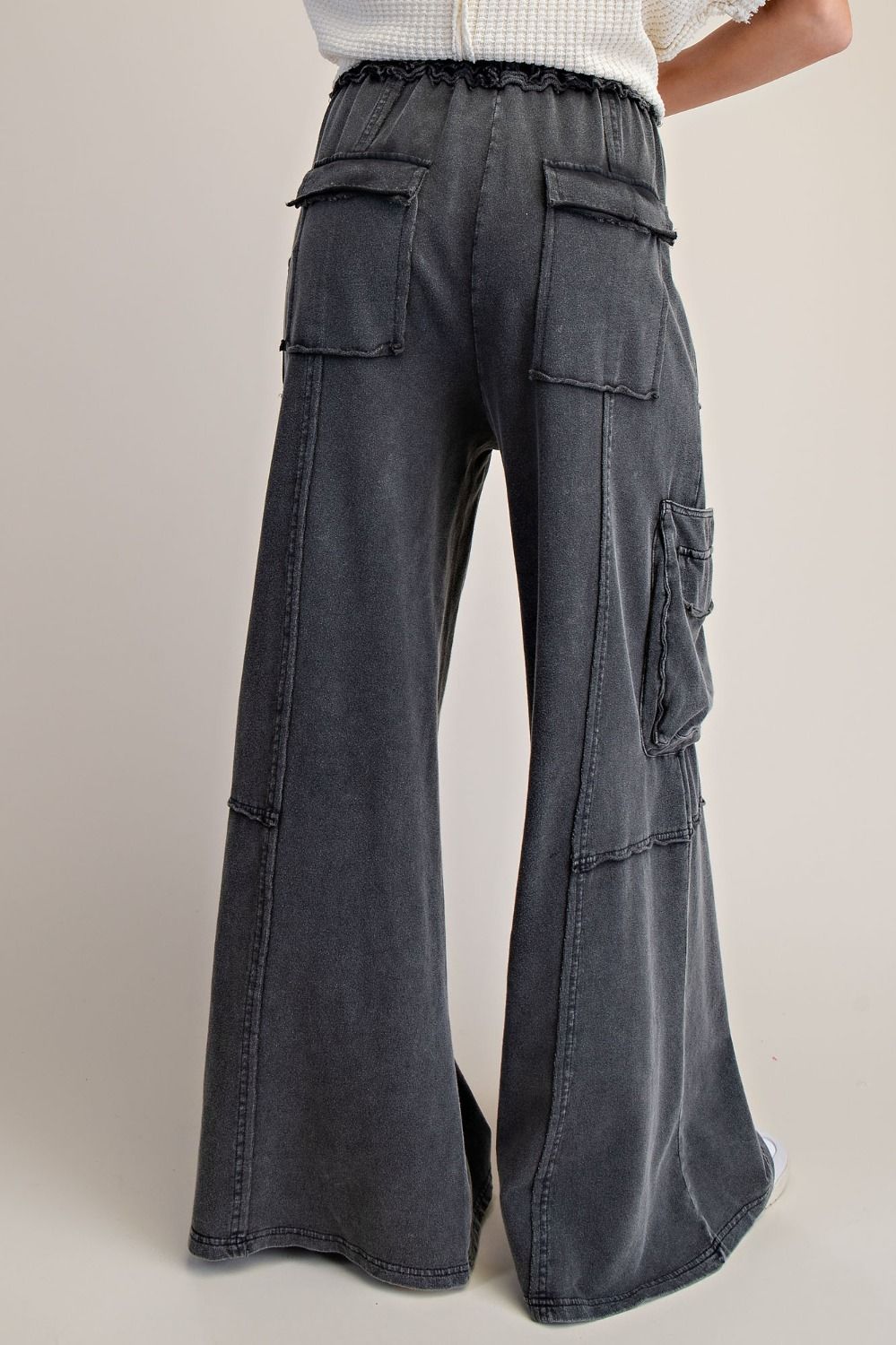 Mineral Washed Wide Leg Pants with Side Pocket