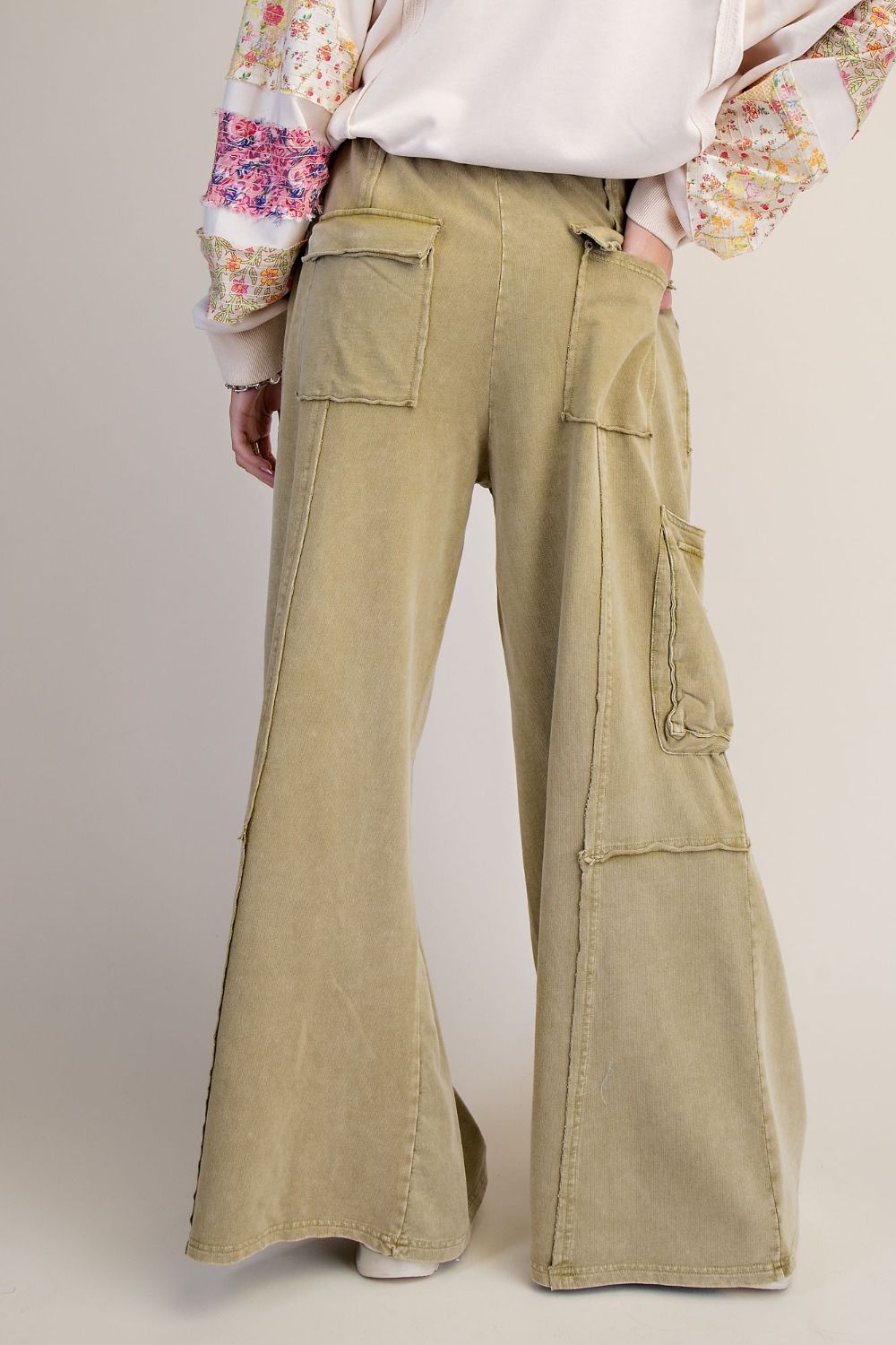 Mineral Washed Wide Leg Pants with Side Pocket