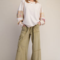 Mineral Washed Wide Leg Pants with Side Pocket