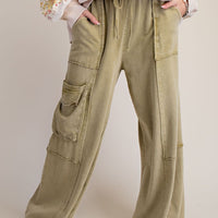 Mineral Washed Wide Leg Pants with Side Pocket