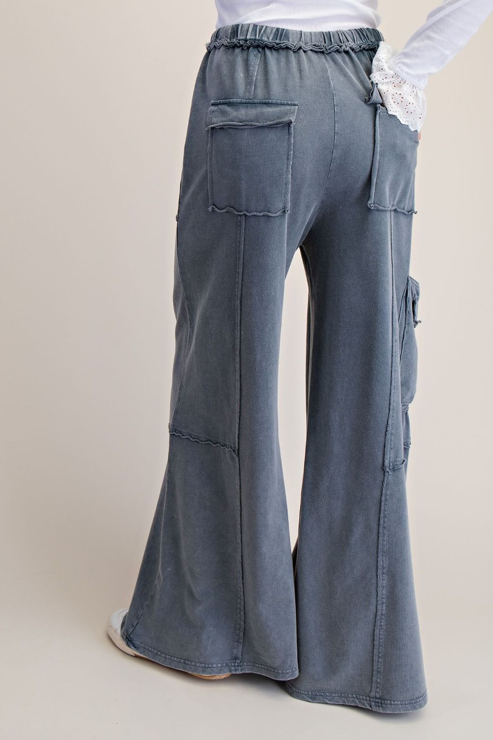 Mineral Washed Wide Leg Pants with Side Pocket