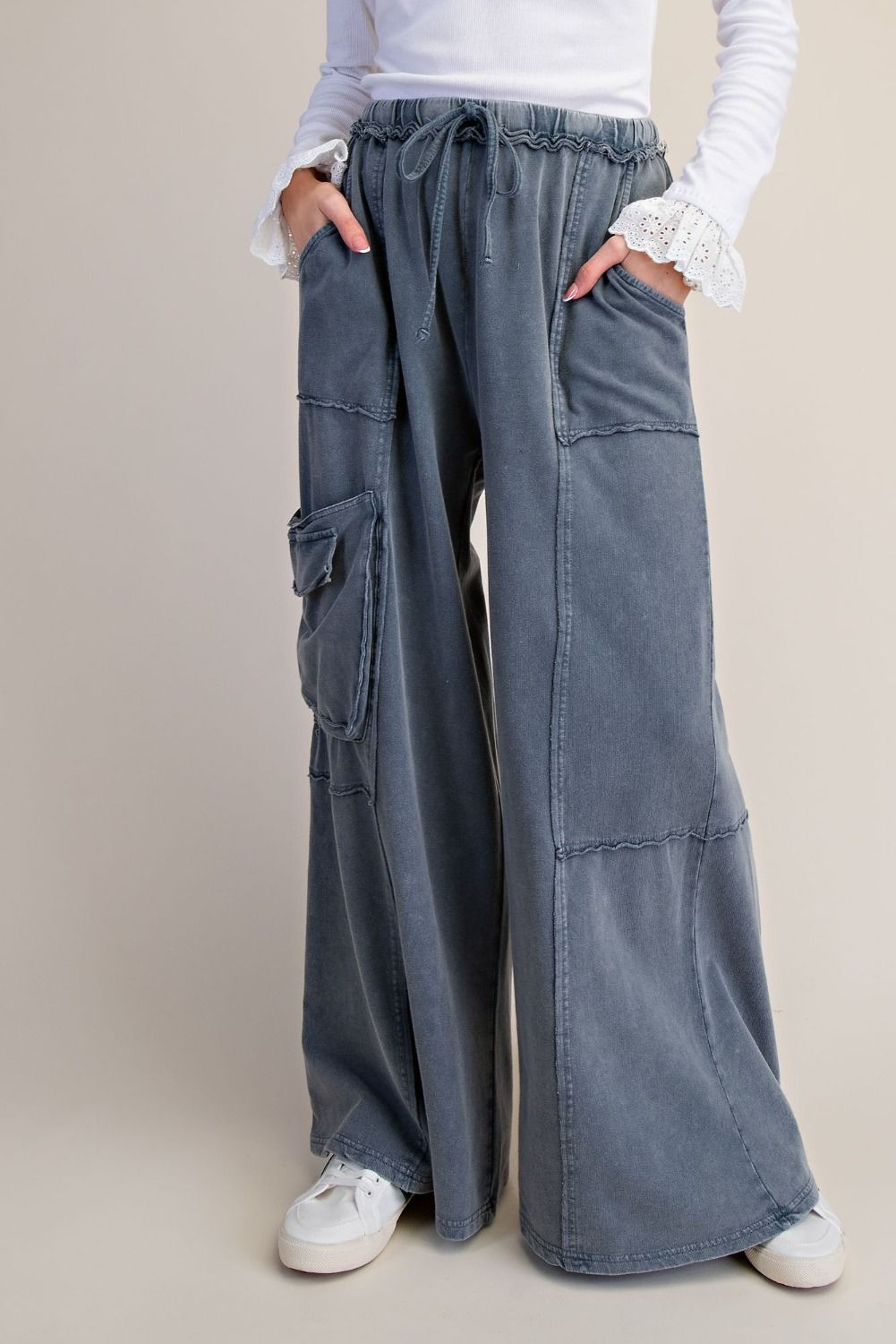 Easel Mineral Washed Wide Leg Pants with Side Pocket – Evercado
