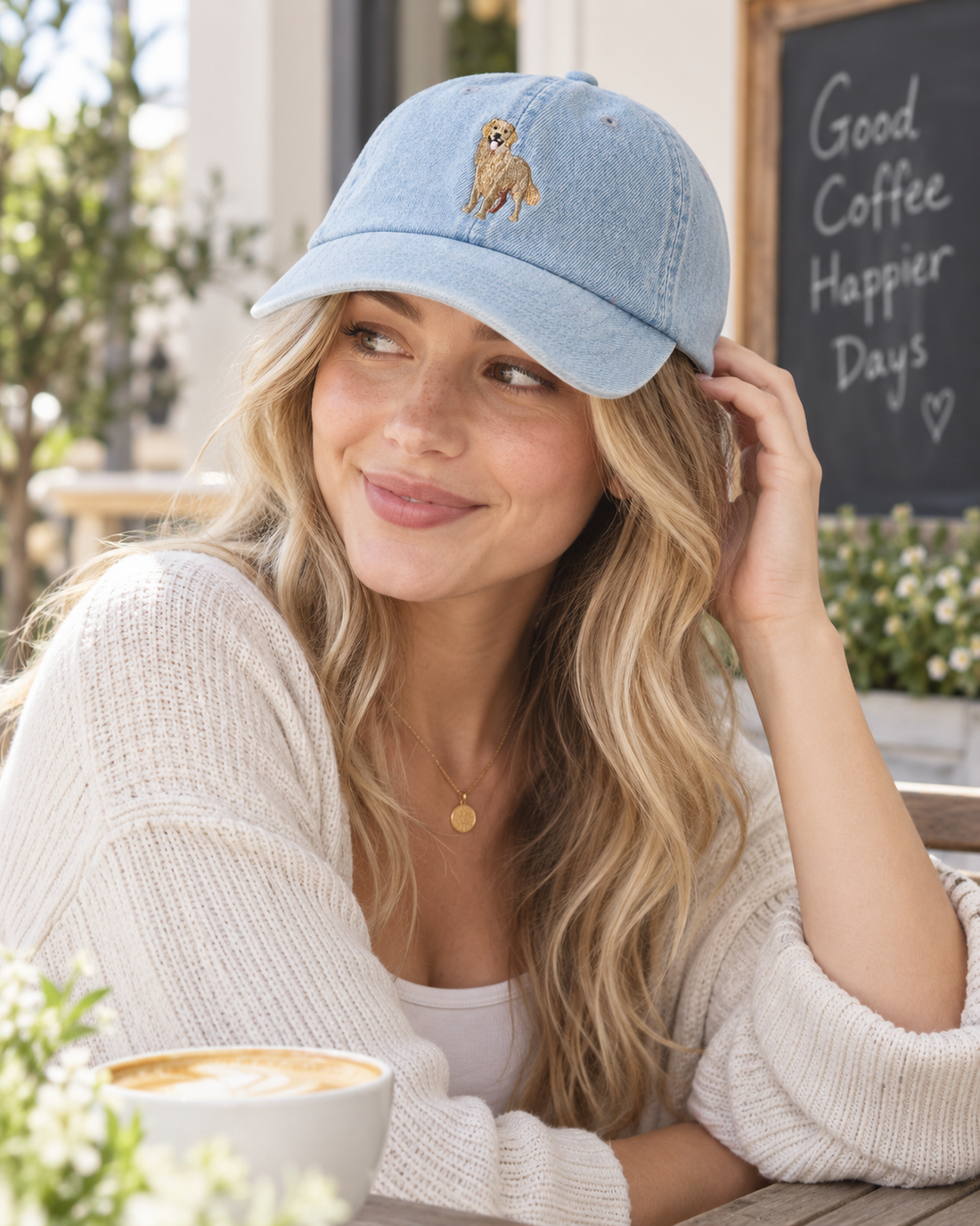 Black Washed Golden Retriever Embroidered Cap