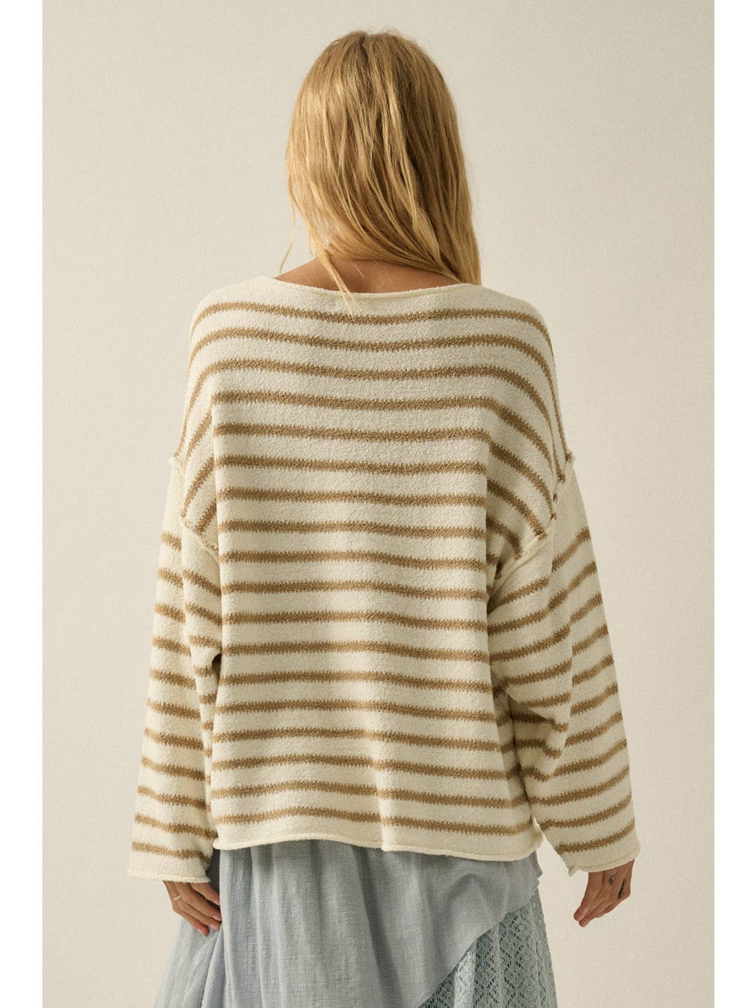 Relaxed Striped Knit Sweater – Lightweight Oversized Pullover