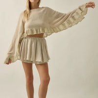 Boho Lace Trim Crop Top & Flowy Mini Skirt Set