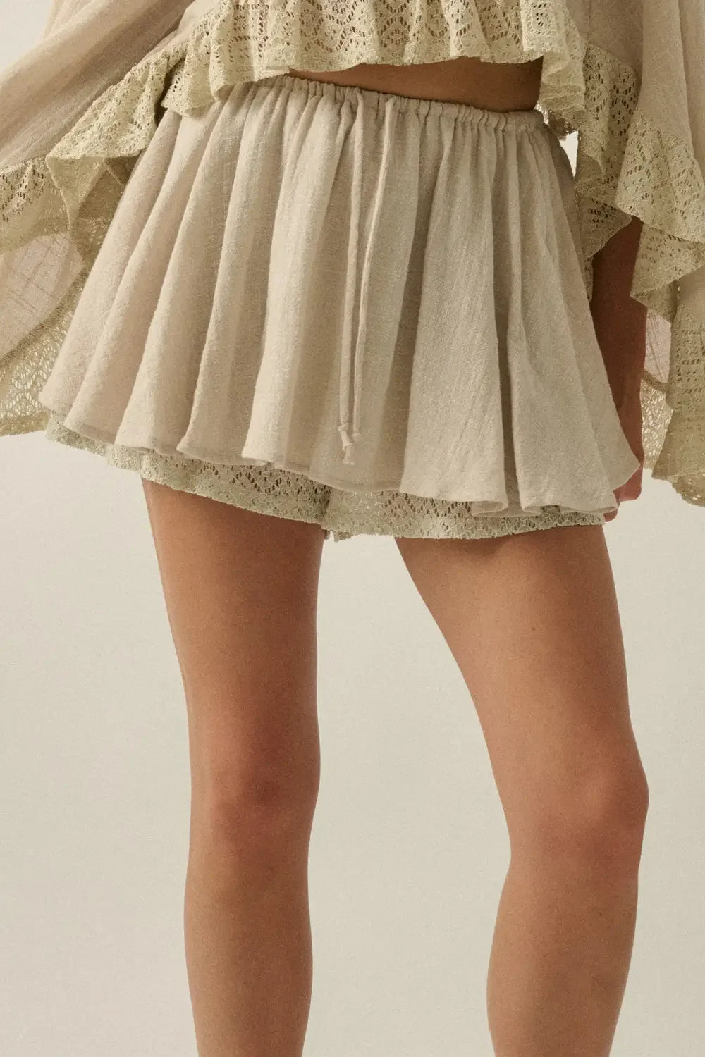 Boho Lace Trim Crop Top & Flowy Mini Skirt Set
