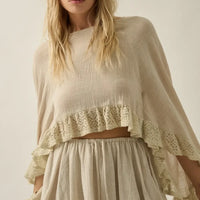 Boho Lace Trim Crop Top & Flowy Mini Skirt Set