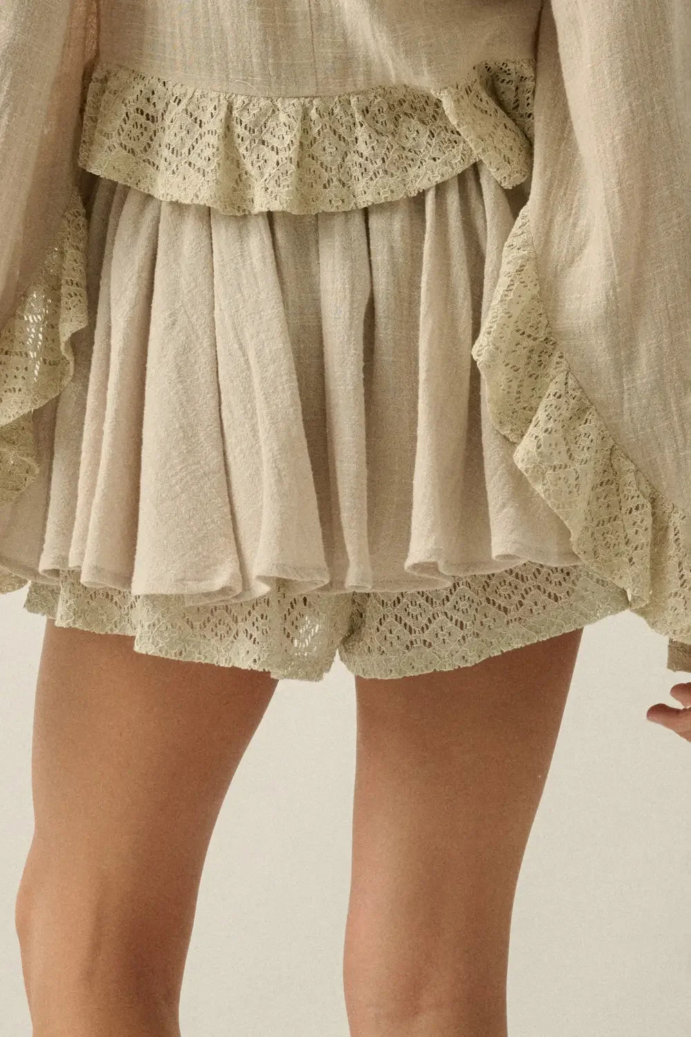 Boho Lace Trim Crop Top & Flowy Mini Skirt Set