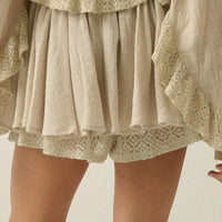 Boho Lace Trim Crop Top & Flowy Mini Skirt Set