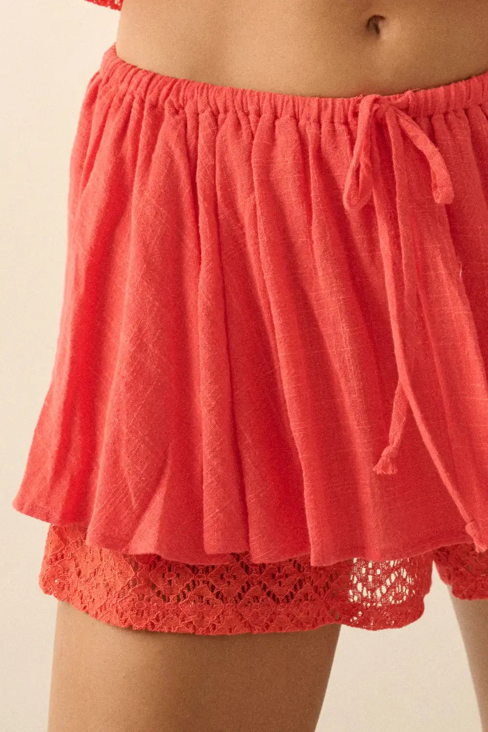 Boho Lace Trim Crop Top & Flowy Mini Skirt Set