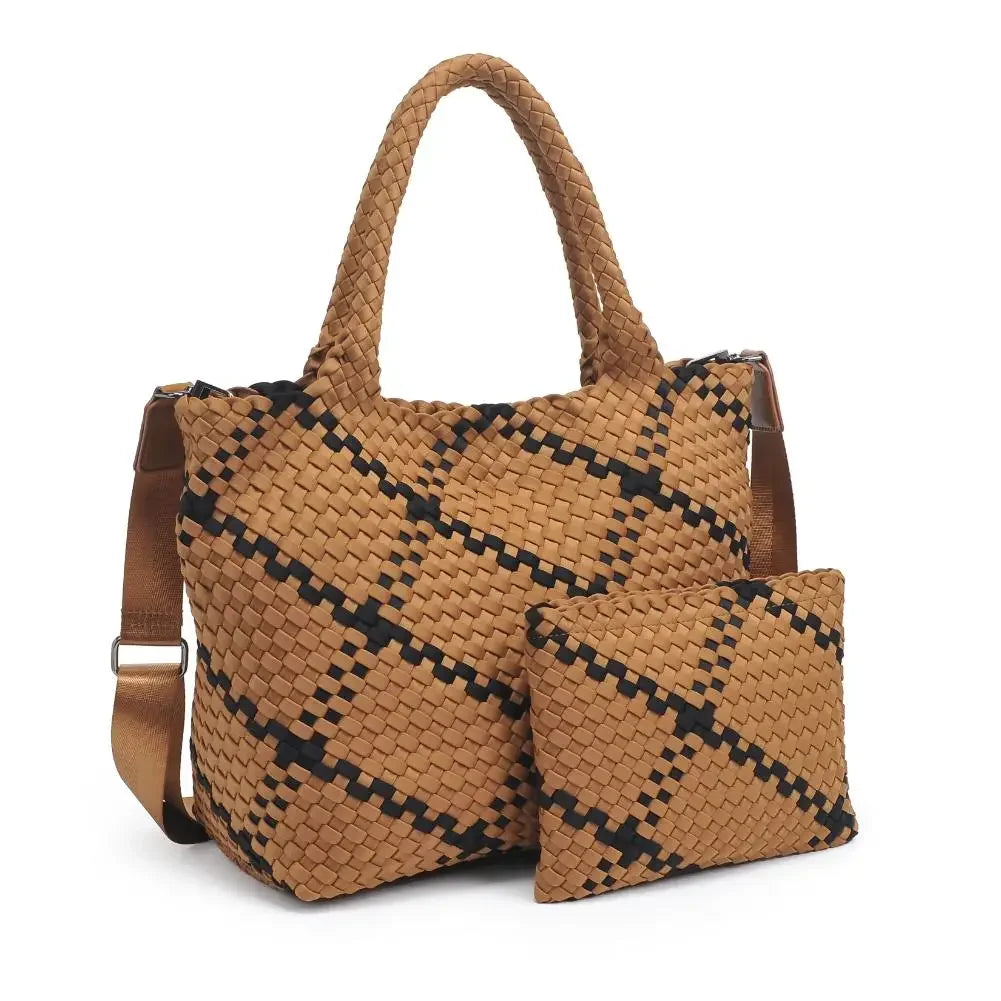 Woven Neoprene Tote Bag with Adjustable Crossbody Strap