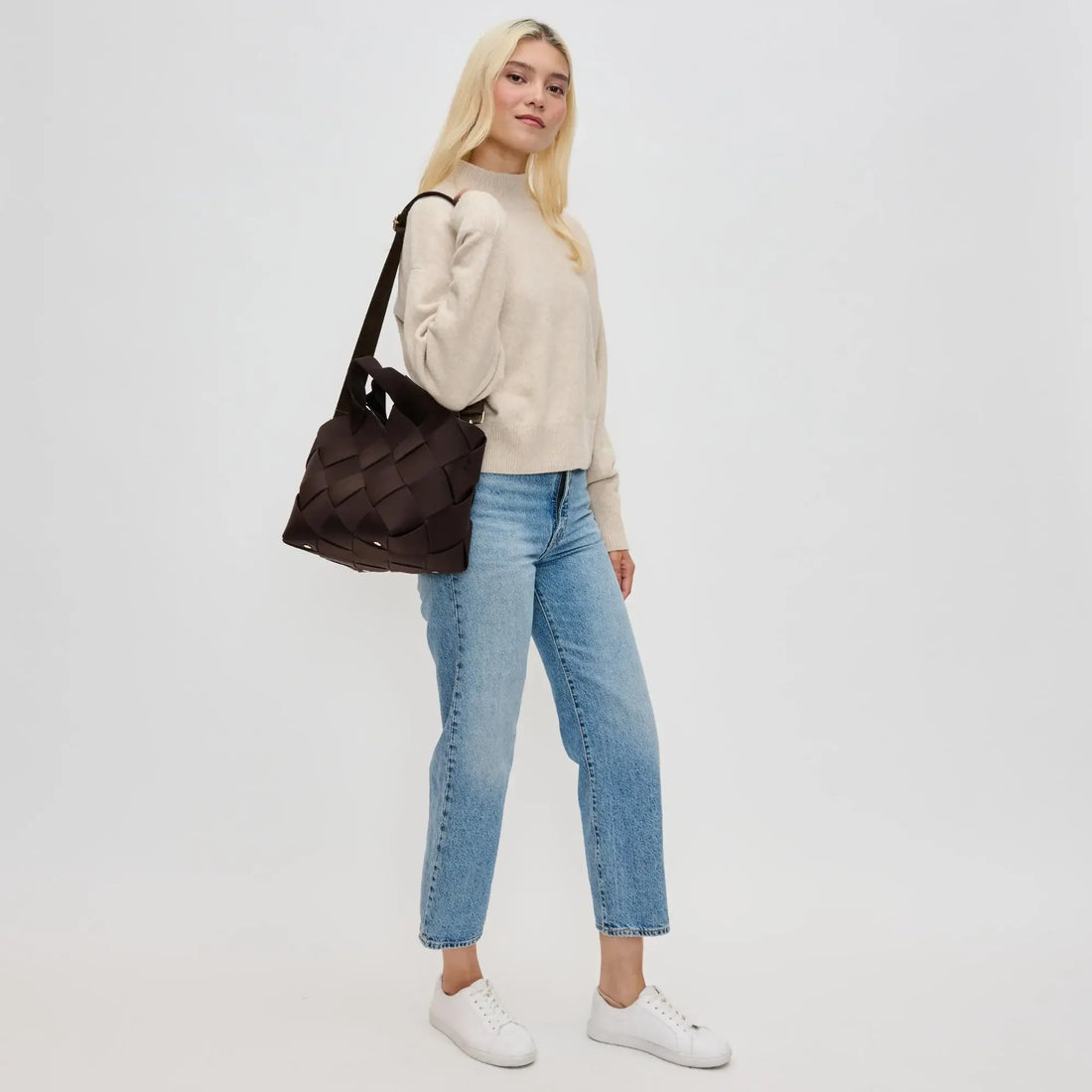 Woven Vegan Leather Neoprene Tote Bag