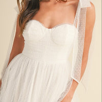 Polka Dot Mesh Tie Shoulder Midi Dress