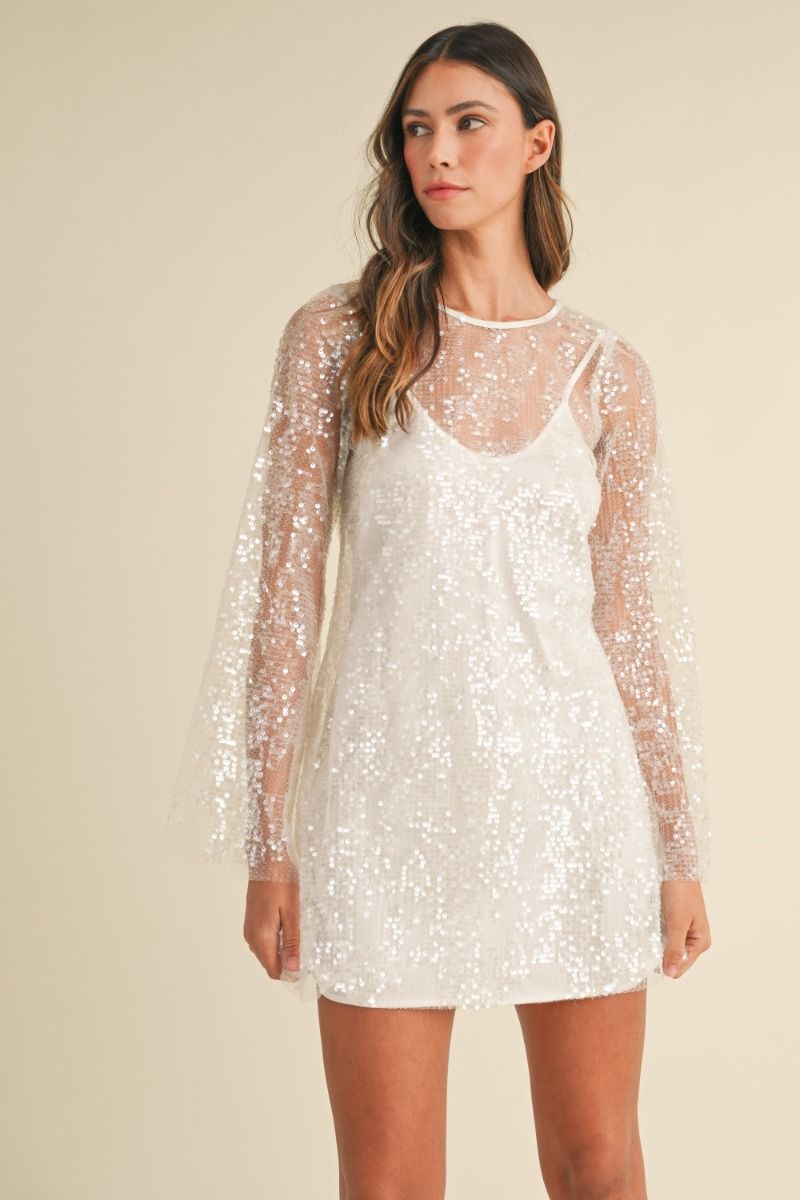 Sequin Bell Sleeve Mini Dress