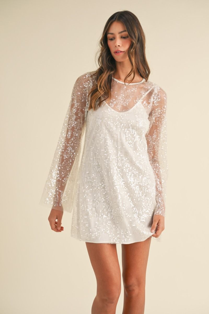 Sequin Bell Sleeve Mini Dress