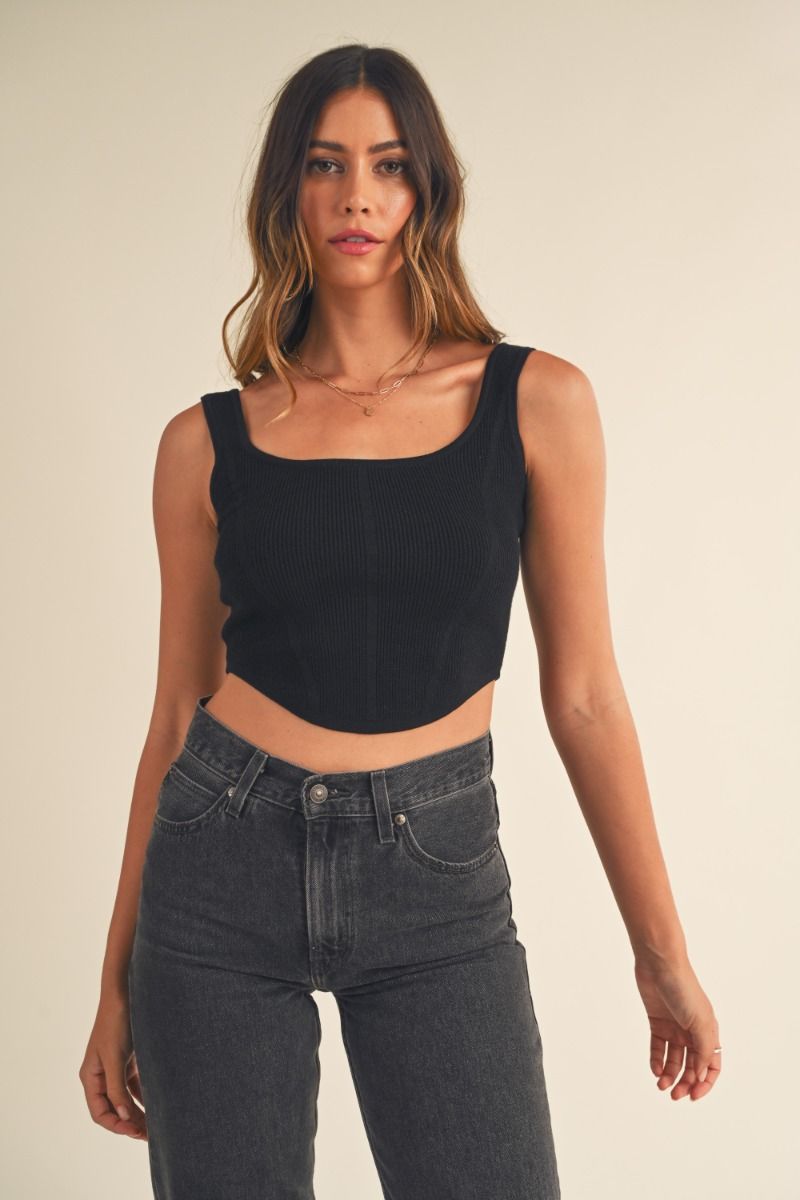 Square Neckline Knit Crop Top