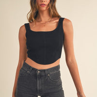 Square Neckline Knit Crop Top