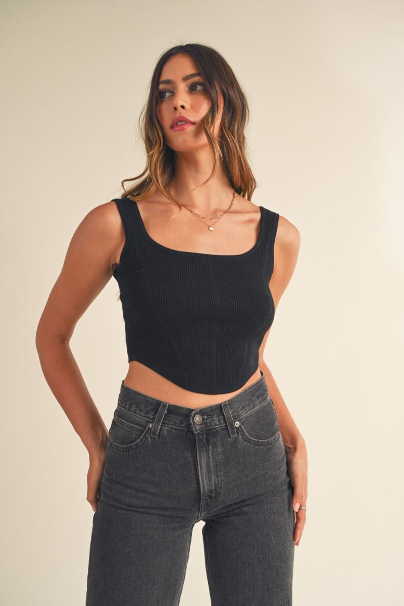 Square Neckline Knit Crop Top