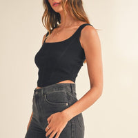 Square Neckline Knit Crop Top