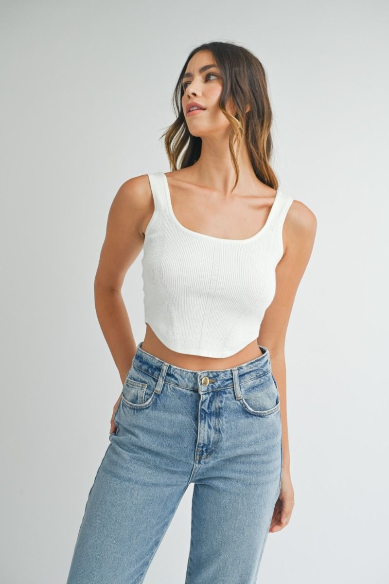 Square Neckline Knit Crop Top