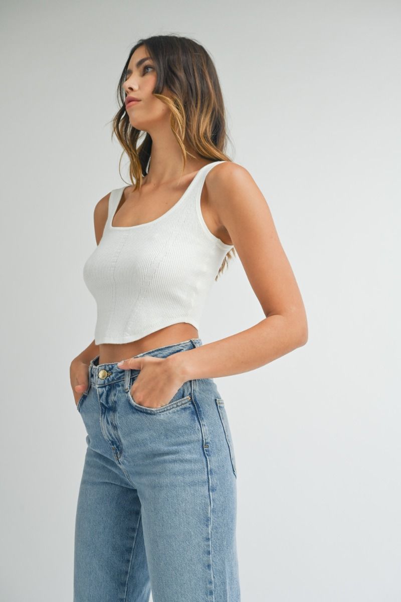 Square Neckline Knit Crop Top