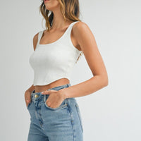 Square Neckline Knit Crop Top