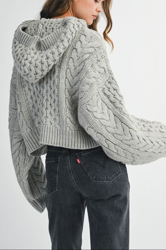 Chunky Cable Knit Cropped Hoodie