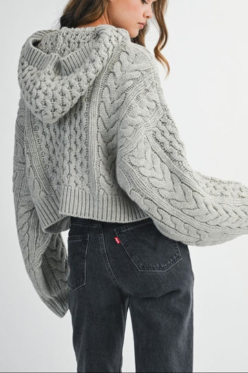 Chunky Cable Knit Cropped Hoodie