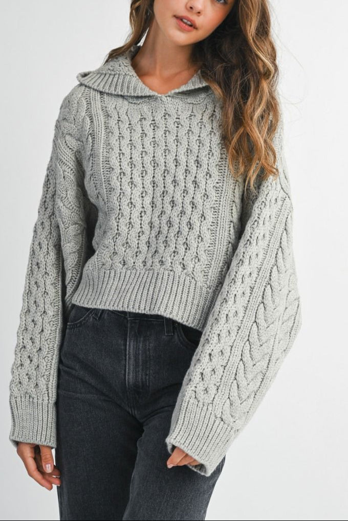 Chunky Cable Knit Cropped Hoodie