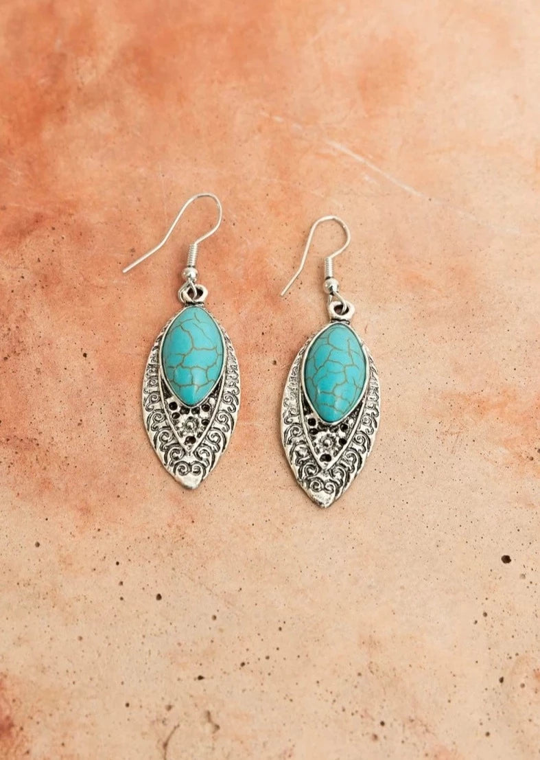 Engraved Turquoise Stone Earrings