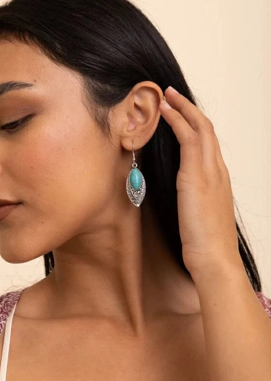 Engraved Turquoise Stone Earrings